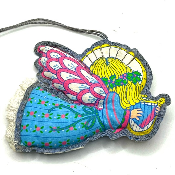 Vintage Hallmark Flying Angel of Music Blue Fabric Christmas Tree Ornament 1979 - Picture 4 of 5